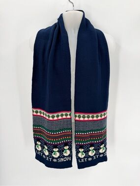 Christmas Scarf Snowman Navy Blue Knit Let it Snow Fair Isle Classic Kmart 70"